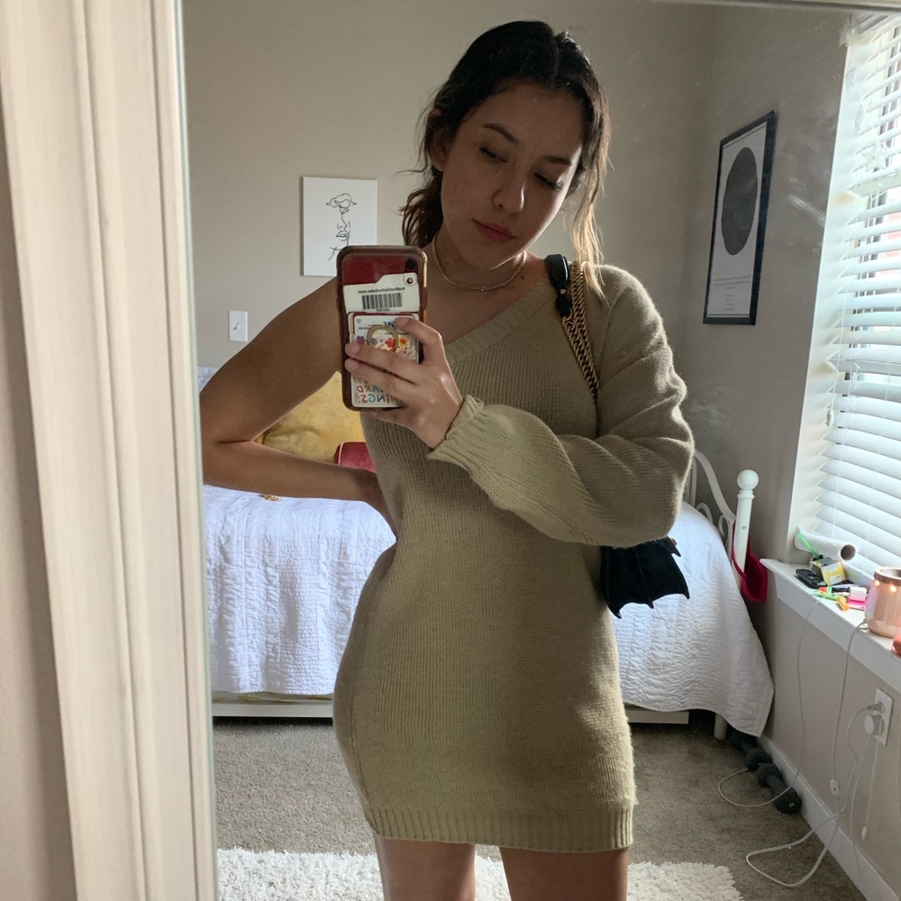 Tan one shoulder dress
